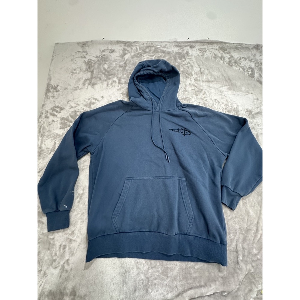 Reel Life Hoodie Men's Size Large Blue Long Sleeve Hooded Drawstring Flaws